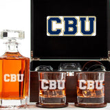 Customized Engraved Dark Brown Wood Box Decanter Set With Rocks Glasses - NCAA Cal Baptist Lancers