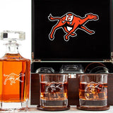 Customized Engraved Dark Brown Wood Box Decanter Set With Rocks Glasses - NCAA Campbell Fighting Camels