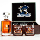 Customized Engraved Dark Brown Wood Box Decanter Set With Rocks Glasses - NCAA Charleston Southern Buccaneers