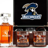 Customized Engraved Dark Brown Wood Box Decanter Set With Rocks Glasses - NCAA Charleston Southern Buccaneers