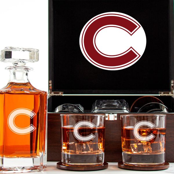Customized Engraved Dark Brown Wood Box Decanter Set With Rocks Glasses - NCAA Colgate Raiders