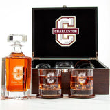 Customized Engraved Dark Brown Wood Box Decanter Set With Rocks Glasses - NCAA Charleston Cougars