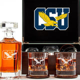 Customized Engraved Dark Brown Wood Box Decanter Set With Rocks Glasses - NCAA Coppin State Eagles