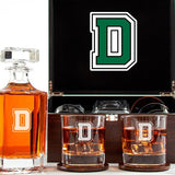 Customized Engraved Dark Brown Wood Box Decanter Set With Rocks Glasses - NCAA Dartmouth Big Green