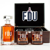 Customized Engraved Dark Brown Wood Box Decanter Set With Rocks Glasses - NCAA Fairleigh Dickinson Knights