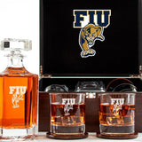 Customized Engraved Dark Brown Wood Box Decanter Set With Rocks Glasses - NCAA FIU Panthers