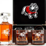 Customized Engraved Dark Brown Wood Box Decanter Set With Rocks Glasses - NCAA Gardner–Webb Runnin' Bulldogs