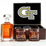 Customized Engraved Dark Brown Wood Box Decanter Set With Rocks Glasses - NCAA Georgia Tech Yellow Jackets
