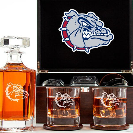 NCAA Gonzaga Bulldogs - Customized Engraved Dark Brown Wood Box Decanter Set With Rocks Glasses