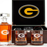 Customized Engraved Dark Brown Wood Box Decanter Set With Rocks Glasses - NCAA Grambling State Tigers