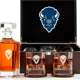 Customized Engraved Dark Brown Wood Box Decanter Set With Rocks Glasses - NCAA Howard Bison