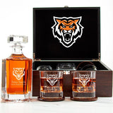 Customized Engraved Dark Brown Wood Box Decanter Set With Rocks Glasses - NCAA Idaho State Bengals