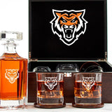 Customized Engraved Dark Brown Wood Box Decanter Set With Rocks Glasses - NCAA Idaho State Bengals