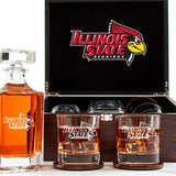 Customized Engraved Dark Brown Wood Box Decanter Set With Rocks Glasses - NCAA Illinois State Redbirds