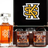 Customized Engraved Dark Brown Wood Box Decanter Set With Rocks Glasses - NCAA Kennesaw State Owls