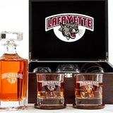 Customized Engraved Dark Brown Wood Box Decanter Set With Rocks Glasses - NCAA Lafayette Leopards