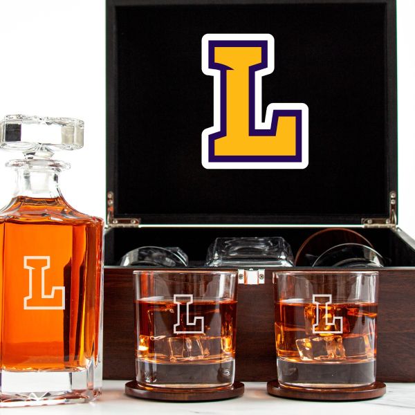 Customized Engraved Dark Brown Wood Box Decanter Set With Rocks Glasses - NCAA Lipscomb Bisons