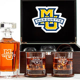 Customized Engraved Dark Brown Wood Box Decanter Set With Rocks Glasses - NCAA Marquette Golden Eagles