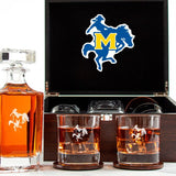 Customized Engraved Dark Brown Wood Box Decanter Set With Rocks Glasses - NCAA McNeese Cowboys