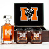 Customized Engraved Dark Brown Wood Box Decanter Set With Rocks Glasses - NCAA Mercer Bears