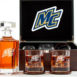 Customized Engraved Dark Brown Wood Box Decanter Set With Rocks Glasses - NCAA Merrimack Warriors