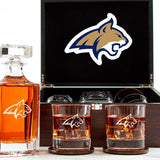 Customized Engraved Dark Brown Wood Box Decanter Set With Rocks Glasses - NCAA Montana State Bobcats