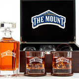 Customized Engraved Dark Brown Wood Box Decanter Set With Rocks Glasses - NCAA Mount St. Mary's Mountaineers