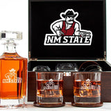 Customized Engraved Dark Brown Wood Box Decanter Set With Rocks Glasses - NCAA New Mexico State Aggies
