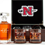 Customized Engraved Dark Brown Wood Box Decanter Set With Rocks Glasses - NCAA Nicholls State University Colonels