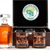 Customized Engraved Dark Brown Wood Box Decanter Set With Rocks Glasses - NCAA Norfolk State Spartans