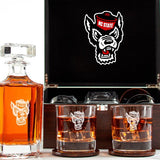 Customized Engraved Dark Brown Wood Box Decanter Set With Rocks Glasses - NCAA NC State Wolfpack