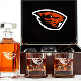 Customized Engraved Dark Brown Wood Box Decanter Set With Rocks Glasses - NCAA Oregon State Beavers