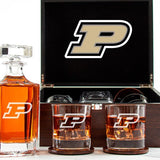 Customized Engraved Dark Brown Wood Box Decanter Set With Rocks Glasses - NCAA Purdue	Boilermakers