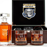Customized Engraved Dark Brown Wood Box Decanter Set With Rocks Glasses - NCAA Purdue Fort Wayne Mastodons