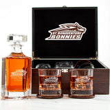 Customized Engraved Dark Brown Wood Box Decanter Set With Rocks Glasses - NCAA St. Bonaventure Bonnies