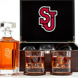 Customized Engraved Dark Brown Wood Box Decanter Set With Rocks Glasses - NCAA St. John's Red Storm