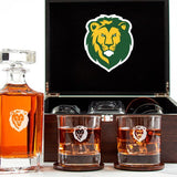 Customized Engraved Dark Brown Wood Box Decanter Set With Rocks Glasses - NCAA Southeastern Louisiana Lions