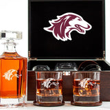 Customized Engraved Dark Brown Wood Box Decanter Set With Rocks Glasses - NCAA Southern Illinois Salukis