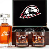 Customized Engraved Dark Brown Wood Box Decanter Set With Rocks Glasses - NCAA Southern Utah Thunderbirds