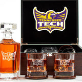 Customized Engraved Dark Brown Wood Box Decanter Set With Rocks Glasses - NCAA Tennessee Tech Golden Eagles