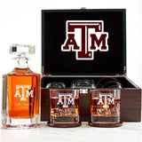 Customized Engraved Dark Brown Wood Box Decanter Set With Rocks Glasses - NCAA Texas A&M Aggies
