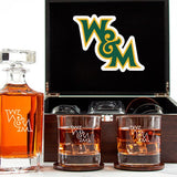 Customized Engraved Dark Brown Wood Box Decanter Set With Rocks Glasses - NCAA William & Mary Tribe