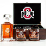 Customized Engraved Dark Brown Wood Box Decanter Set With Rocks Glasses - NCAA Ohio State Buckeyes