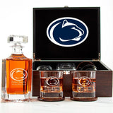 Customized Engraved Dark Brown Wood Box Decanter Set With Rocks Glasses - NCAA Penn State Nittany Lions