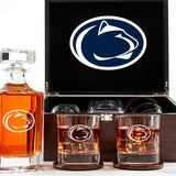 Customized Engraved Dark Brown Wood Box Decanter Set With Rocks Glasses - NCAA Penn State Nittany Lions