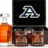 Customized Engraved Dark Brown Wood Box Decanter Set With Rocks Glasses - NCAA Akron Zips