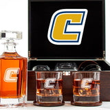 Customized Engraved Dark Brown Wood Box Decanter Set With Rocks Glasses - NCAA Chattanooga Mocs