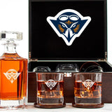 Customized Engraved Dark Brown Wood Box Decanter Set With Rocks Glasses - NCAA UT Martin Skyhawks
