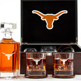 Customized Engraved Dark Brown Wood Box Decanter Set With Rocks Glasses - NCAA Texas Longhorns