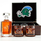 Customized Engraved Dark Brown Wood Box Decanter Set With Rocks Glasses - NCAA Tulane Green Wave